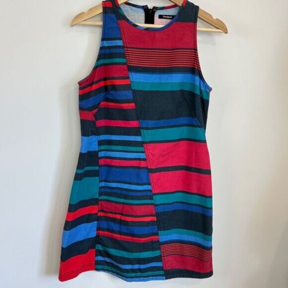 Desigual Women 38 Tammy Bright Vibrant Retro Jersey Knee Length Sleeveless Dress - Picture 15 of 16